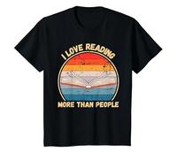 Vintage I Love Reading More Than People Reading Books Lover T-Shirt, Youth, Black, Large