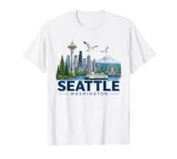 Vintage Iconic Seattle Washington Skyline Mount Rainier Value Graphic T-Shirt, Men, White, S