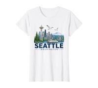 Vintage Iconic Seattle Washington Skyline Mount Rainier Value Graphic T-Shirt, Women, White, S