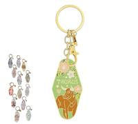 Vintage Illustrated Zodiac Keychain, Zodiac Metal Enamel Keyring, Handcrafted Enamel Horoscope Pendant Accessories (Taurus)