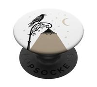 Vintage Illustration Black Crow Raven Bird Street Lamp PopSockets Adhesive PopGrip