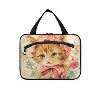 Vintage Illustration of Cute Kitten Hanging Make up Bag for Women with Hook, Designer Foldable kit Bag for Accessories Must Haves Gym estuches para maquillaje L