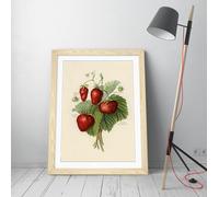 Vintage illustration of strawberries John Wright Stunning Framed Wall Art Print Picture - A1 - Light Oak Frame