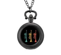 Vintage Illustration of Trumpet Vintage Pocket Watch with Chain Classic Numerals White Dial