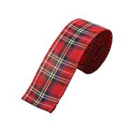 Vintage Imitation Ribbon, Red Green Grid Linen Wire Ribbon - 6M/Roll for DIY Christmas Crafts, Bow Making & Gift Wrap(Color3)