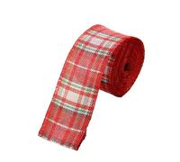 Vintage Imitation Ribbon, Red Green Grid Linen Wire Ribbon - 6M/Roll for DIY Christmas Crafts, Bow Making & Gift Wrap(Color4)