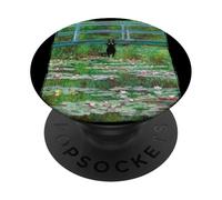 Vintage Impressionist Style Cat Lillies Pond Funny Art PopSockets Adhesive PopGrip