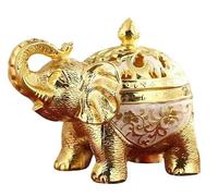 Vintage Incense Burner Elephant Metal Incense Burner Incense Holder with Lid for Home Office Yoga Hotel Decoration Gifts (Gold + White)
