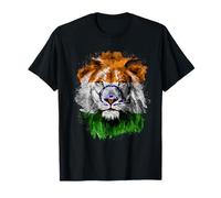Vintage India Flag Lion Face Indian Flag Pride Dirty Style T-Shirt