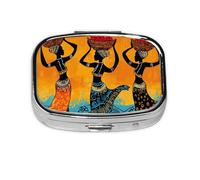 Vintage Indian African Women Pattern Pill Case Pill Box Travel Pill Organizer Small Square Medicine Box for Purse & Pocket Gifts
