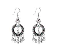Vintage Indian Beaded Earrings Oxidized Silver Tassel CZ Crystal Bohemian Jhumki Dangle Earrings Traditional Bollywood Ear Studs Dangling for Women Boho Hippie Ethnic Jewelry Gifts, Metal, Cubic