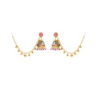 Vintage Indian Colorful Bell Tassel Dangle Drop Earrings for Women Boho Multicolor Jhumka Jhumki Stud Earring with Hair Chain Bohemian Ethnic Mexico Gypsy Bollywood Statement Fashion Jewelry