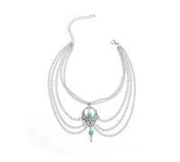 Vintage Indian Tassel Chain Anklet for Women Bohemian Turquoise Layered Silver Foot Chain Adjustable Charm Anklets Fashion Elegant Vacation Accessoies Boho Summer Beach Jewelry for Everyday Wear