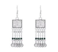 Vintage Indian Tassel Coin Statement Dangle Earrings for Women Boho Geometric Shaped Chandelier Drop Dangling Earring Traditional Bollywood Jewelry for Wedding Jhumka Festival Holiday, S, Metal, No