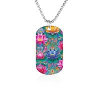 Vintage Indians Traditional Floral Pattern Couples Memorial Necklaces for Women Men Square Titanium Steel Chains Pendant Jewelry Gift