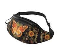 Vintage Indie Boho Fanny Pack Sunflowers Crossbody Bag Butterfly Floral Hands-Free Bag Runners 14X35CM