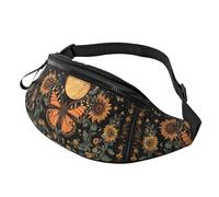 Vintage Indie Boho Hands-Free Bag Sunflowers Fanny Pack Butterfly Floral Crossbody Bag Festival-goers 14X35CM