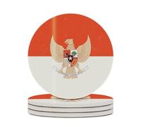 Vintage Indonesian Flag Indonesia Emblem Round Ceramic Coasters Non-Slip Cork Base Drinks Holder Craft 4PCS