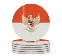 Vintage Indonesian Flag Indonesia Emblem Round Ceramic Coasters Non-Slip Cork Base Drinks Holder Craft 6PCS