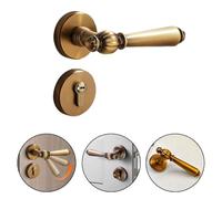 Vintage Indoor Wooden Door Lock with Silent ABS Strip and Rust-Resistant Electroplated Finish, 142mm Yellow Bronze Handle, for Bedroom and Quiet Spaces