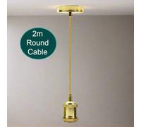 Vintage Industrial 2M Gold Round Cable E27 Base French Gold Holder Pendant Light Ceiling Rose Led Hanging Retro Lamp