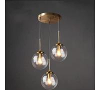 Vintage Industrial Brass Pendant Light 3 Light Cluster with Amber Glass & Smoke Grey Finish E27 for Kitchen Island & Living Room Decor