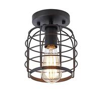 Vintage Industrial Chandelier - Metal Cage Ceiling Light Fixture, Semi-Flush Mount E27 Lamp for Home Decoration, Hallway, Stairway, Bedroom, Unique Lighting