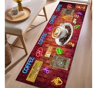 Vintage Industrial Coffee Runner Rug, 60 x 180 cm Neon Coffee Cocoa Bean Red Brick Wall Rug, Non Slip Low Pile Foldable Retro style Colorful Carpet for Bedroom Kitchen Dining Room Home Decor Mat