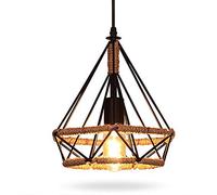 Vintage Industrial E27 Pendant Lamp - Retro Ceiling Light with Black Metal & Hemp Rope Shade for Loft, Coffee Bar, Kitchen - 25cm, Available in 1 or 2 Pieces