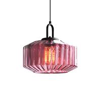 Vintage Industrial Glass Pendant Light Adjustable E27 Hanging Lamp with Black Metal Retro Ceiling Fixture for Kitchen Dining Room Bar Living Room (Purple)