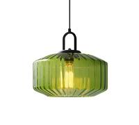 Vintage Industrial Glass Pendant Light Adjustable E27 Hanging Lamp with Black Metal Retro Ceiling Light for Kitchen Dining Room Bar Living Room (Green)