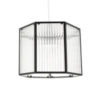 Vintage Industrial Lantern Pendant Shade in Black with Ribbed Glass Happy Homewares Black One Size