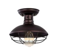 Vintage Industrial Metal Ceiling Light, Semi Flush Mount Ceiling Light, Wrought Iron Decoration Fixture Cage, Rustic Semi Pendant Lighting E26 for Coffee Bar Loft Office Cloakroom Living Room,Brown