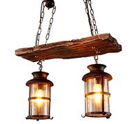 Vintage Industrial Pendant Light - Retro Wood & Metal Chandelier for Living Room Dining Room Cafe Hotel Bedroom Study - E27 * 2 Lights Creative Decorative Hanging Lamp