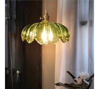 Vintage Industrial Pure Copper Green Glass Pendant Retro American Country Ceiling Chandelier E27 Brass Finish Hanging Light Fixture for Kitchen Island Dining Room