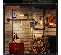 Vintage Industrial Retro Water Pipe Metal Wall Lamp with Five Edison Light Sources Large Revolution Wall Sconce Steampunk Wrought Iron Wall Light