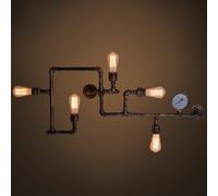 Vintage Industrial Retro Water Pipe Metal Wall Lamp with Five Edison Light Sources Large Revolution Wall Sconce Steampunk Wrought Iron Wall Light