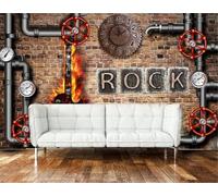 Vintage Industrial Rock Music Guitar Clock 3D Wallpaper Textured Silk Easy Install Living Room Sofa Bedroom Dining Room Home Decoration Wall-250cm×170cm