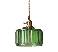 Vintage Industrial Round Glass Pendant Light - E27 Brass Holder Retro Loft Design Twisted Pair Ceiling Fixture Green Striped Hanging Lamp for Home Decor