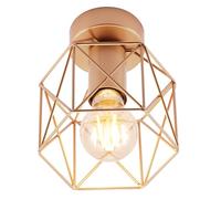 Vintage Industrial Satin Gold Ceiling Lighting Fitting with Wire Cage Design | 11w Maximum | 17cm x 15cm | Compact Size by Happy Homewares