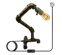 Vintage Industrial Steampunk Water Pipe 40cm Brushed Copper Plug-in Bedside Desk Lamp E27 Retro Table Light Rustic Metal Pipe Base Lamp for Bedroom Living Room Office Bar Café Loft Decorative Lighting