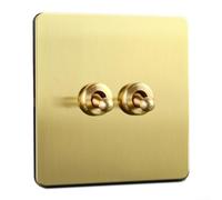 Vintage Industrial Style Light Switch Socket, Brass for TOGGLE Light Rocker Switch Panel, 1/2 Way Retro Lever 86 Type Wall Plate(2 Gang)