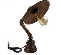 Vintage Industrial Table Lamp Rustic Iron Water Pipe Style Bedside Desk Lamp with 3 Pin Plug and in line of Off Switch for Bedroom Dining Room