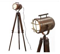 Vintage Industrial Tripod Spotlight Floor Lamp - Nautical Marine Searchlight Style