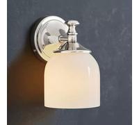 Vintage Industrial Wall Lamp, Chrome Bathroom Fixture, White Glass Shade, E27 Wired Metal Sconce, Perfect for Bedroom & Hallway Decor, 1 Pack