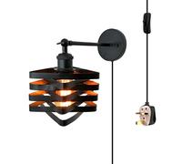 Vintage Industrial Wall Lamp with Plug Switch Sconces Hollow Out Iron Rocker Arm Lights Black E27 Adjustable Bedside Indoor for Bedroom Hotel Farmhouse Decor