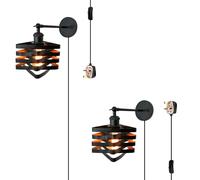 Vintage Industrial Wall Lamp with Plug Switch Sconces Hollow Out Iron Rocker Arm Lights Black E27 Adjustable Bedside Indoor for Bedroom Hotel Farmhouse Decor