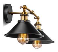 Vintage Industrial Wall Lighting Adjustable Swing Arm Retro Style Antique Wall Lamp Decor Wall Sconces Fixture 2 Light for Bedroom Bedside House Reading Living Room Home Hallway E26/E27,Black