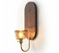 Vintage Industrial Wall Sconce, Mid-Century Modern Brass & Dark Wood Wall Lamp, Amber Textured Glass Bowl Shade, Aesthetic Decorative Ambient Light Fixture for Bedroom, Living Room, Hallway.