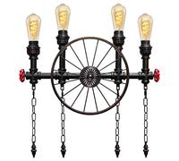 Vintage Industrial Water Pipe Wall Light Steampunk Nautical Wheel Metal Rustic Copper 4 Lamp Up Lantern M0159F